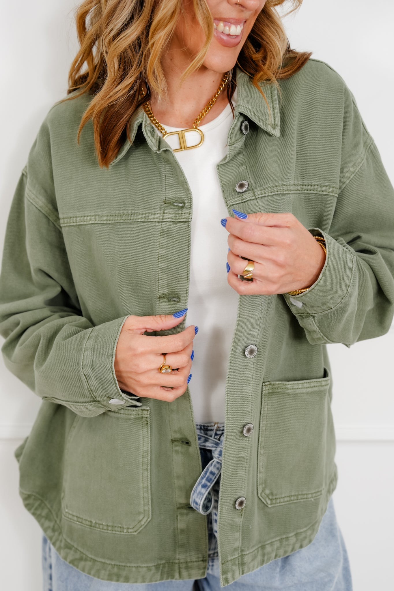 Olive Long Sleeve Button Down Jacket
