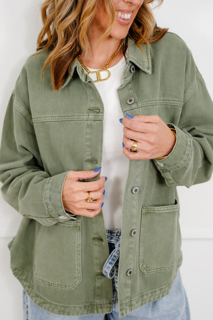 Olive Long Sleeve Button Down Jacket