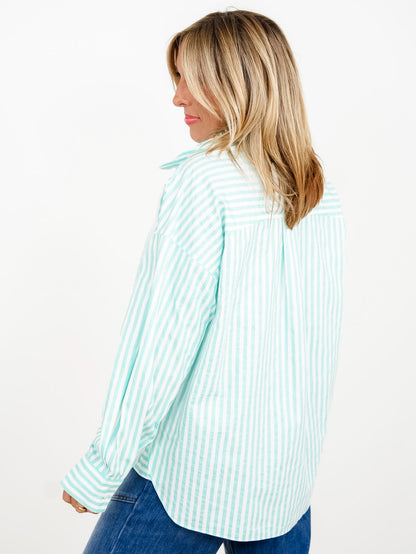 Stripe Long Sleeve Button Down Top with Chest Pocket