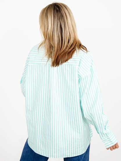Stripe Long Sleeve Button Down Top with Chest Pocket