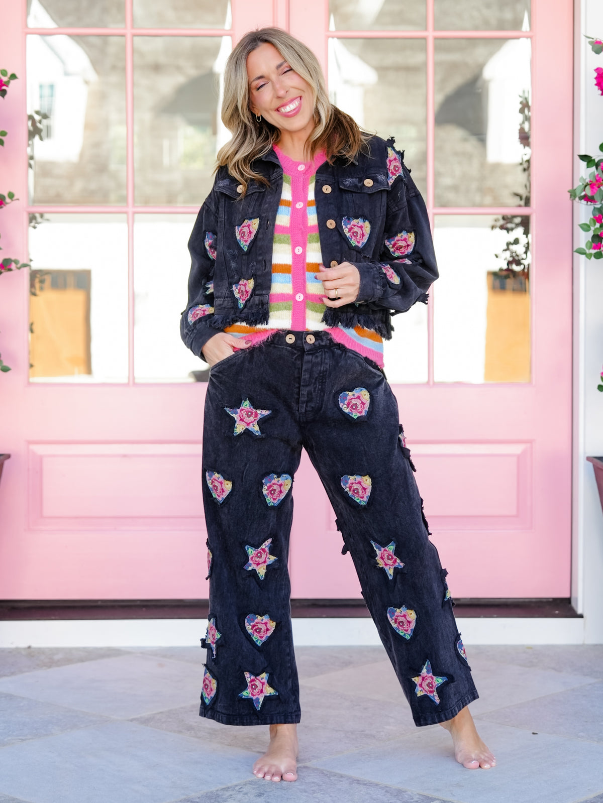 POL Vintage Heart and Star Patchwork Woven Jacket
