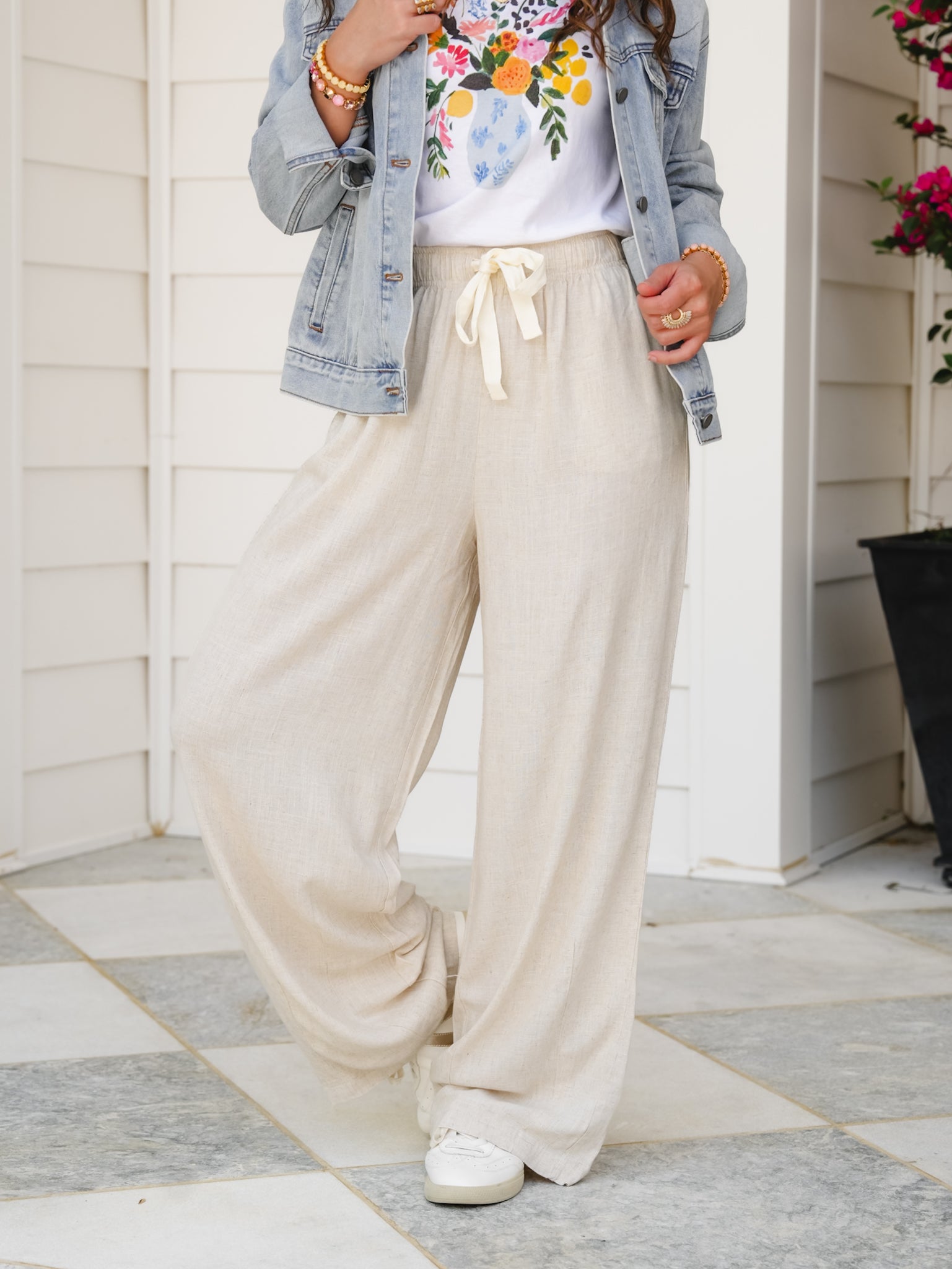 Door Buster! Zenana Drawstring Linen Pants - Freckled Poppy