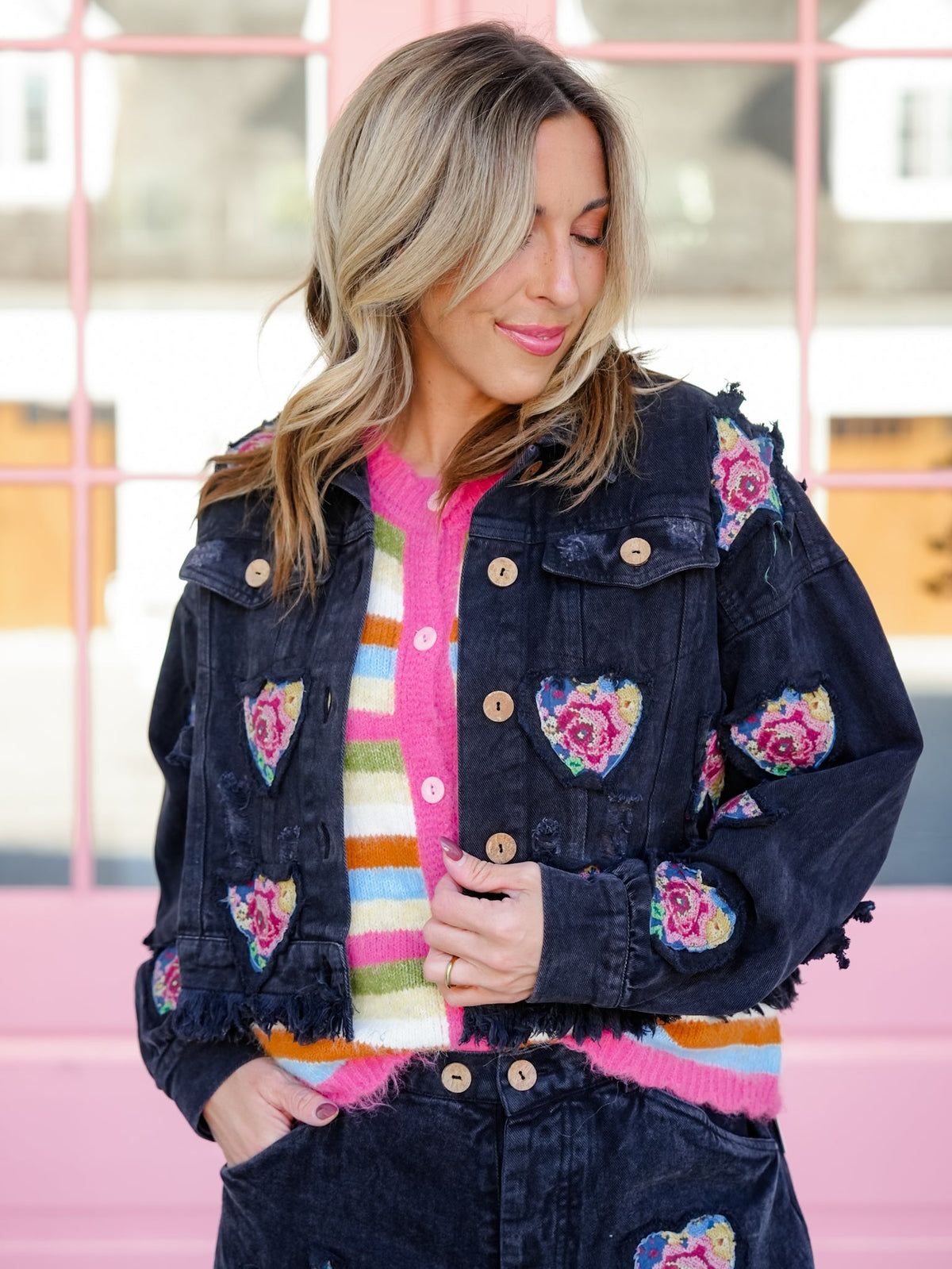 POL Vintage Heart and Star Patchwork Woven Jacket