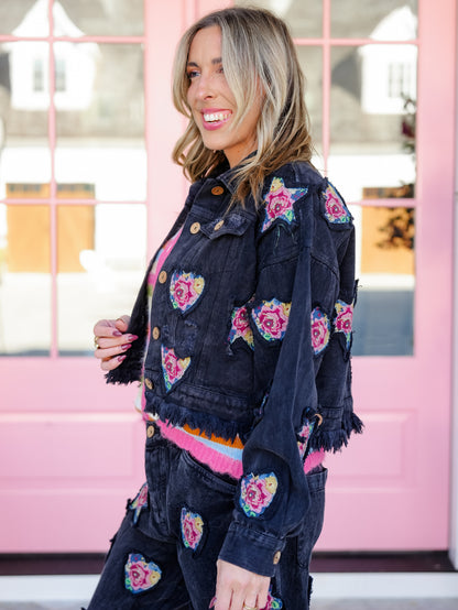 POL Vintage Heart and Star Patchwork Woven Jacket