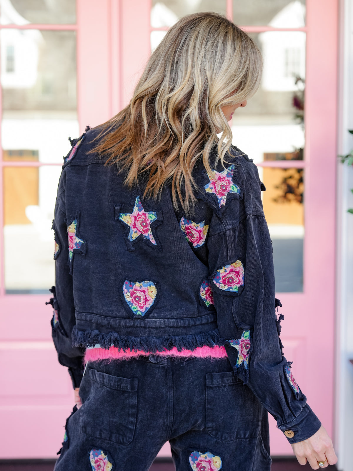 POL Vintage Heart and Star Patchwork Woven Jacket