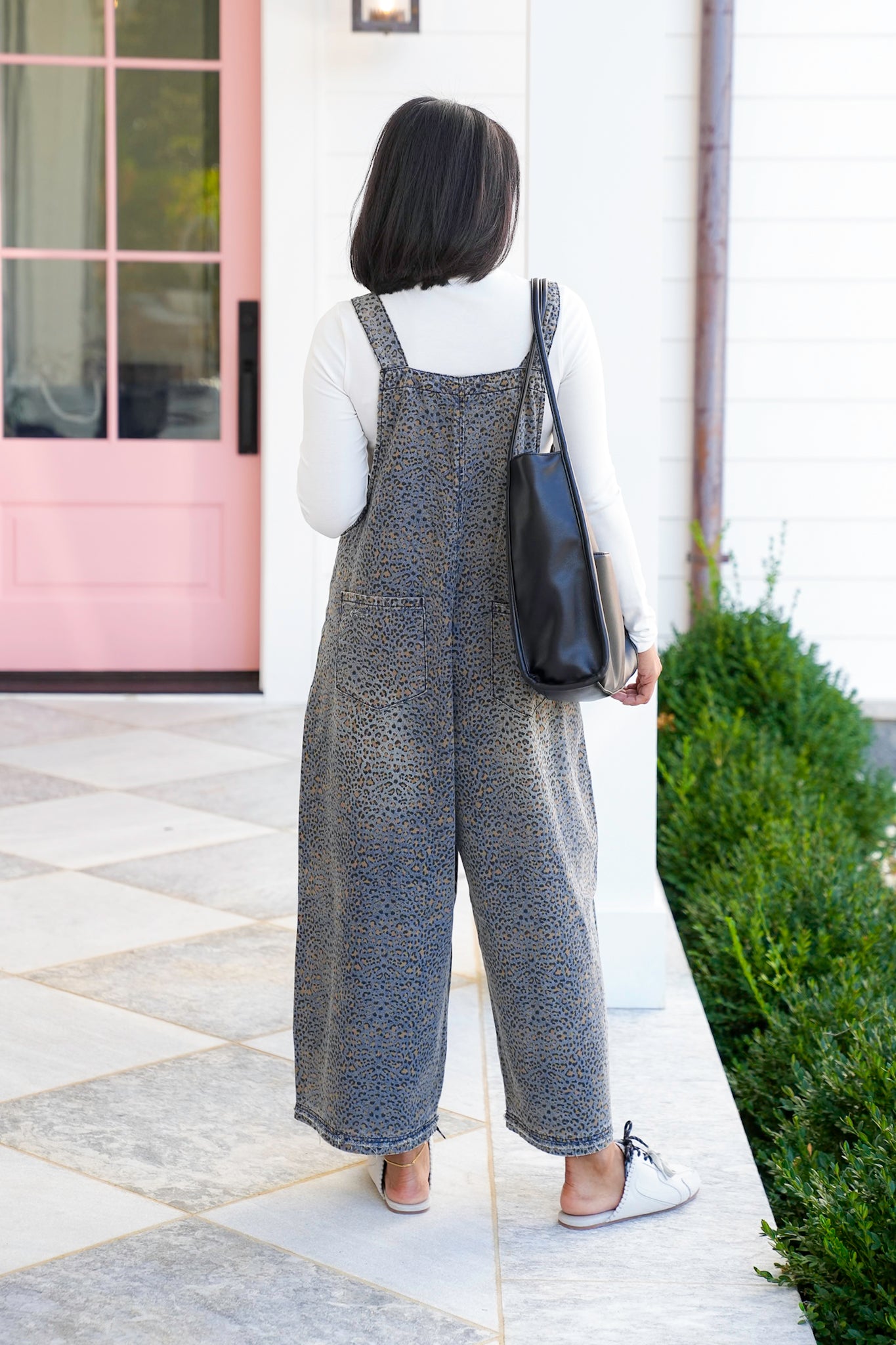 Animal Print Wide Leg Denim Overalls