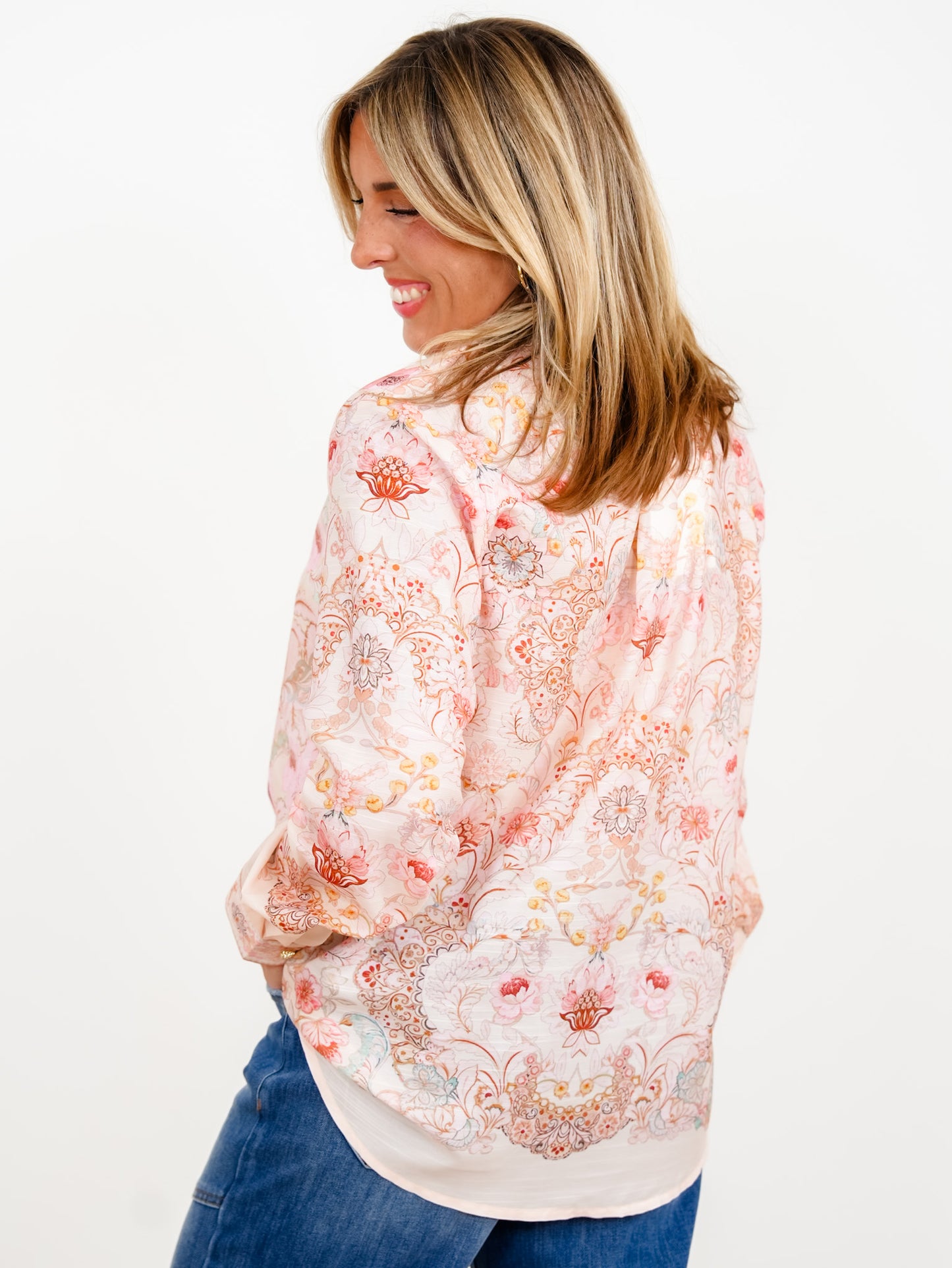 Floral Print Long Sleeve Button Up Blouse