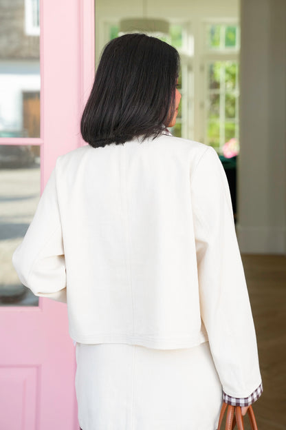 Off White Jacket with Contrast Gingham Trim