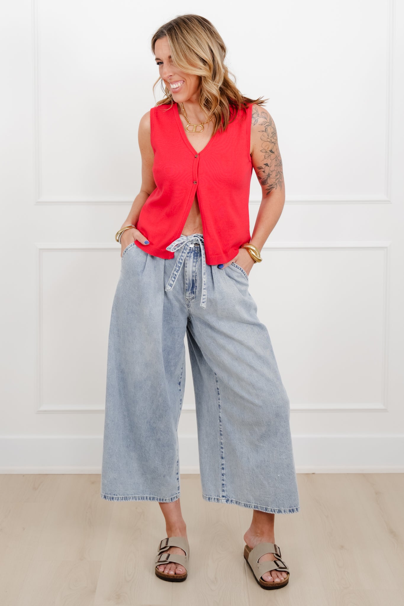 Sleeveless V Neck Button Down Sweater Vest