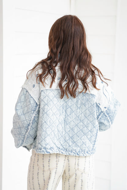 POL Long Sleeve Zip Up Jacket with Lace Patch Detail