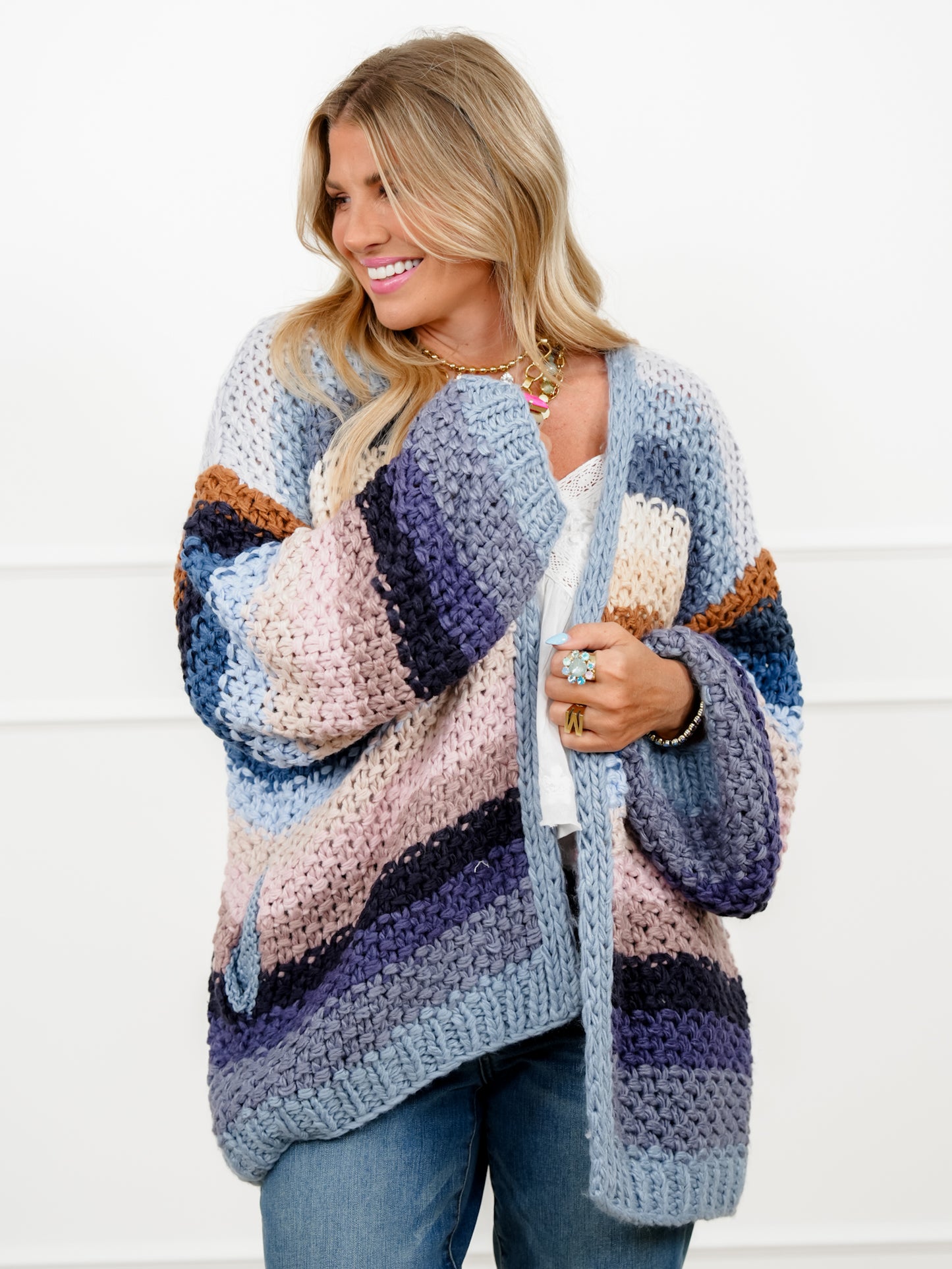 Crochet Long Sleeve Open Front Cardigan