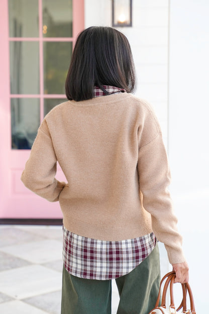 Plaid Layered Long Sleeve Sweater