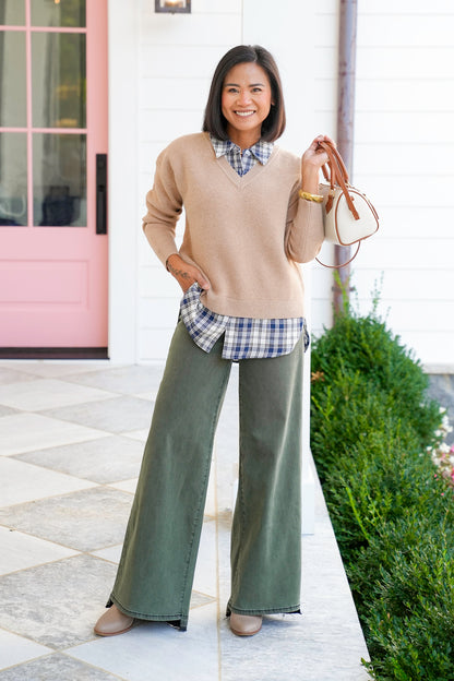 Plaid Layered Long Sleeve Sweater