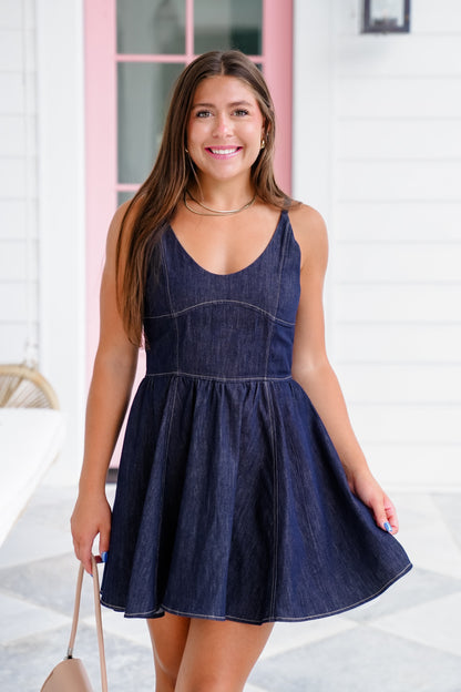 Sleeveless Scoop Neck Flared Mini Dress