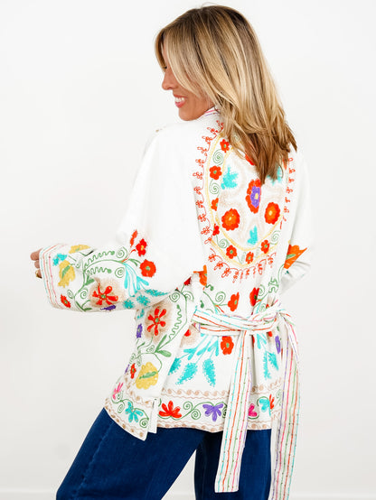 POL Floral Embroidered Long Sleeve Kimono Jacket