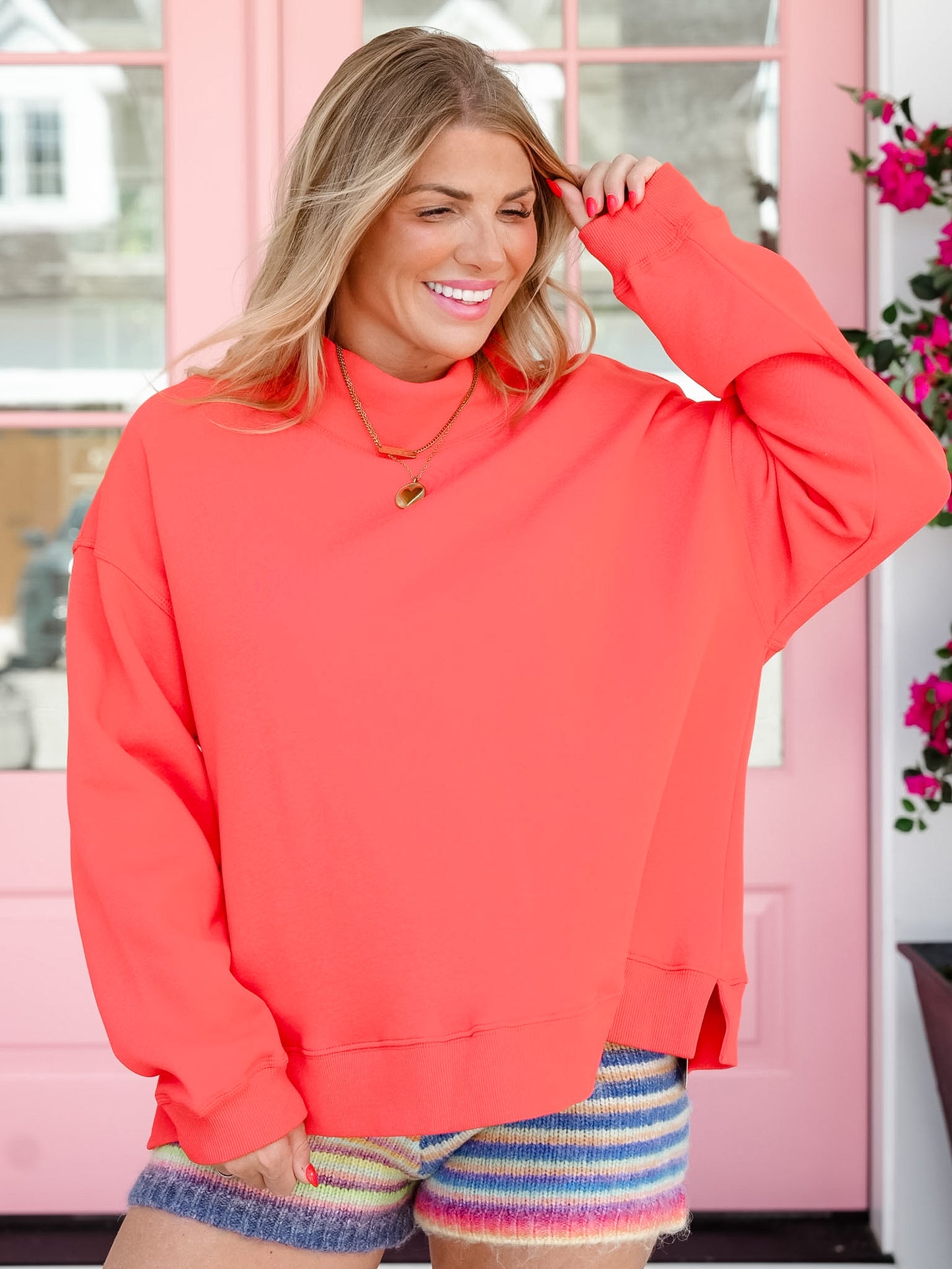 Solid Long Sleeve Mock Neck Sweatshirt