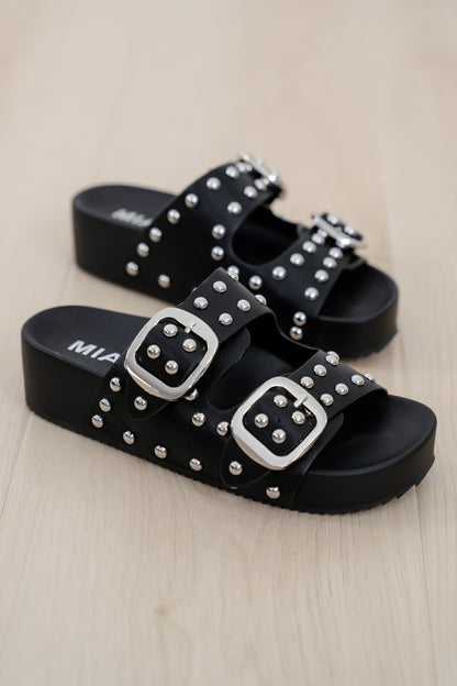 Restock! MIA Vegan Leather Studded Double Buckle Slide Sandal