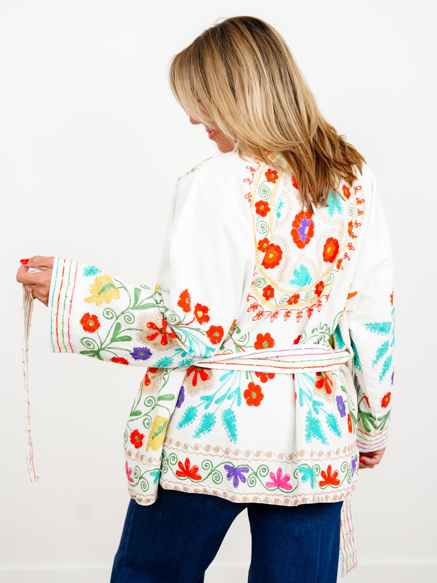 POL Floral Embroidered Long Sleeve Kimono Jacket