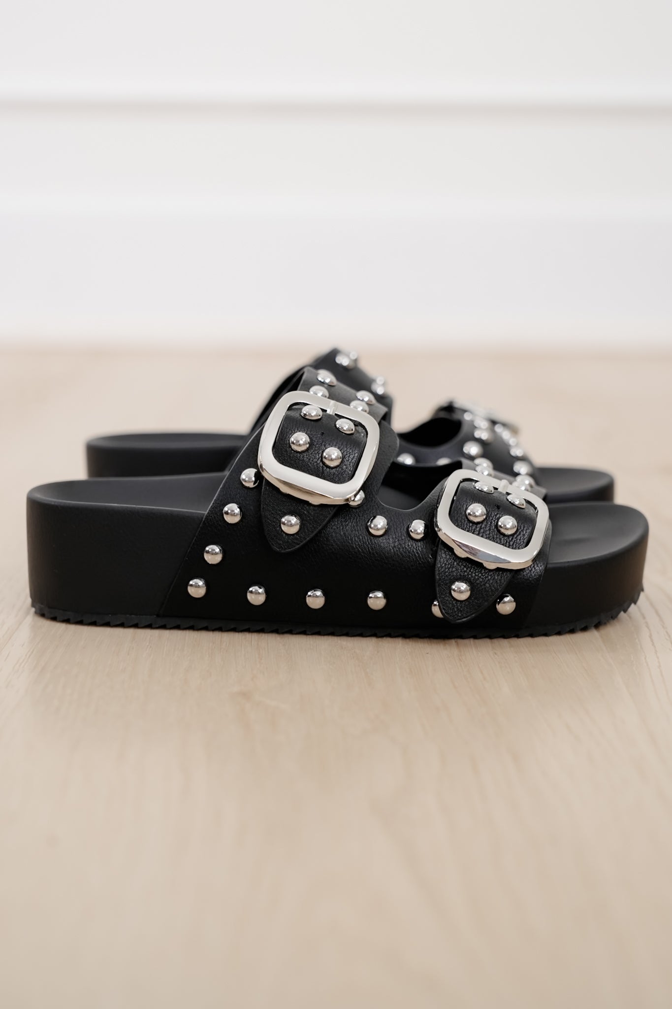 Restock! MIA Vegan Leather Studded Double Buckle Slide Sandal