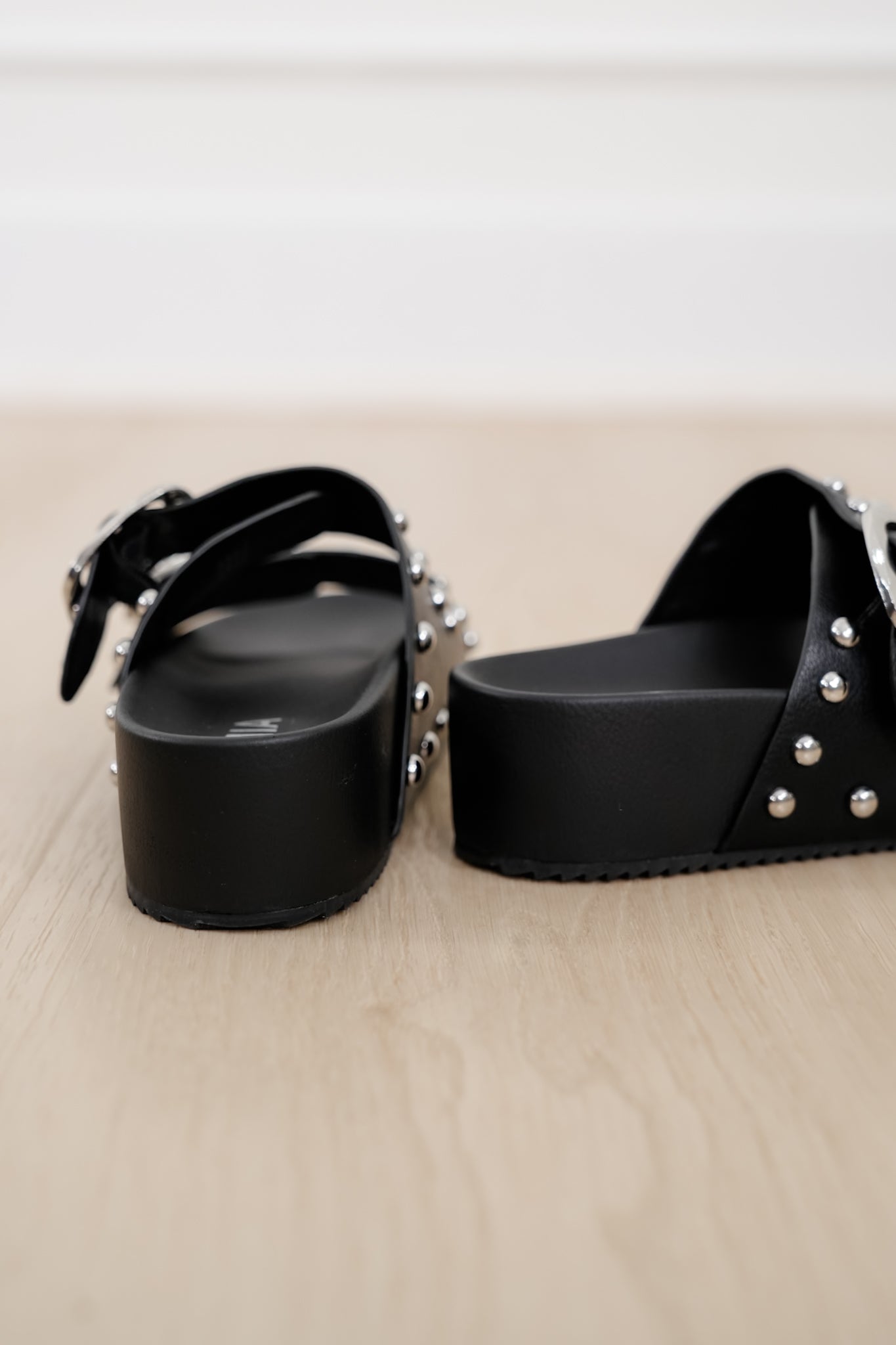 Restock! MIA Vegan Leather Studded Double Buckle Slide Sandal