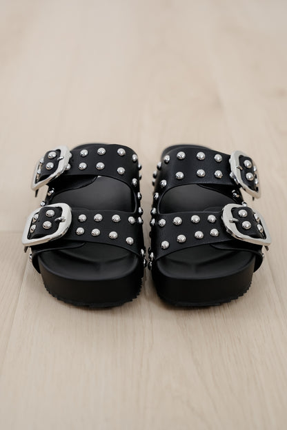 Restock! MIA Vegan Leather Studded Double Buckle Slide Sandal