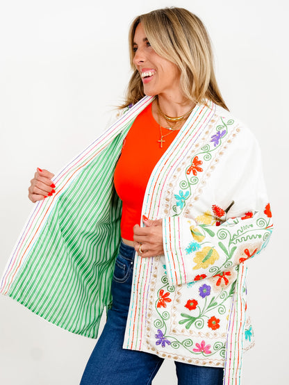 POL Floral Embroidered Long Sleeve Kimono Jacket