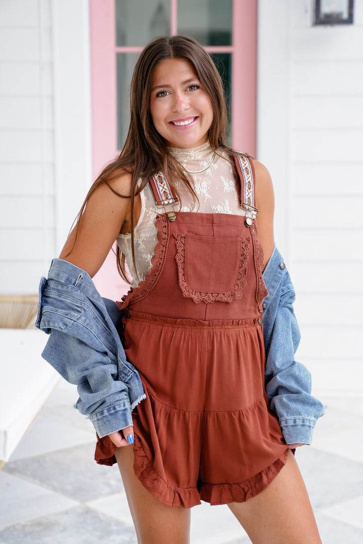 Sleeveless Romper with Lace Detail