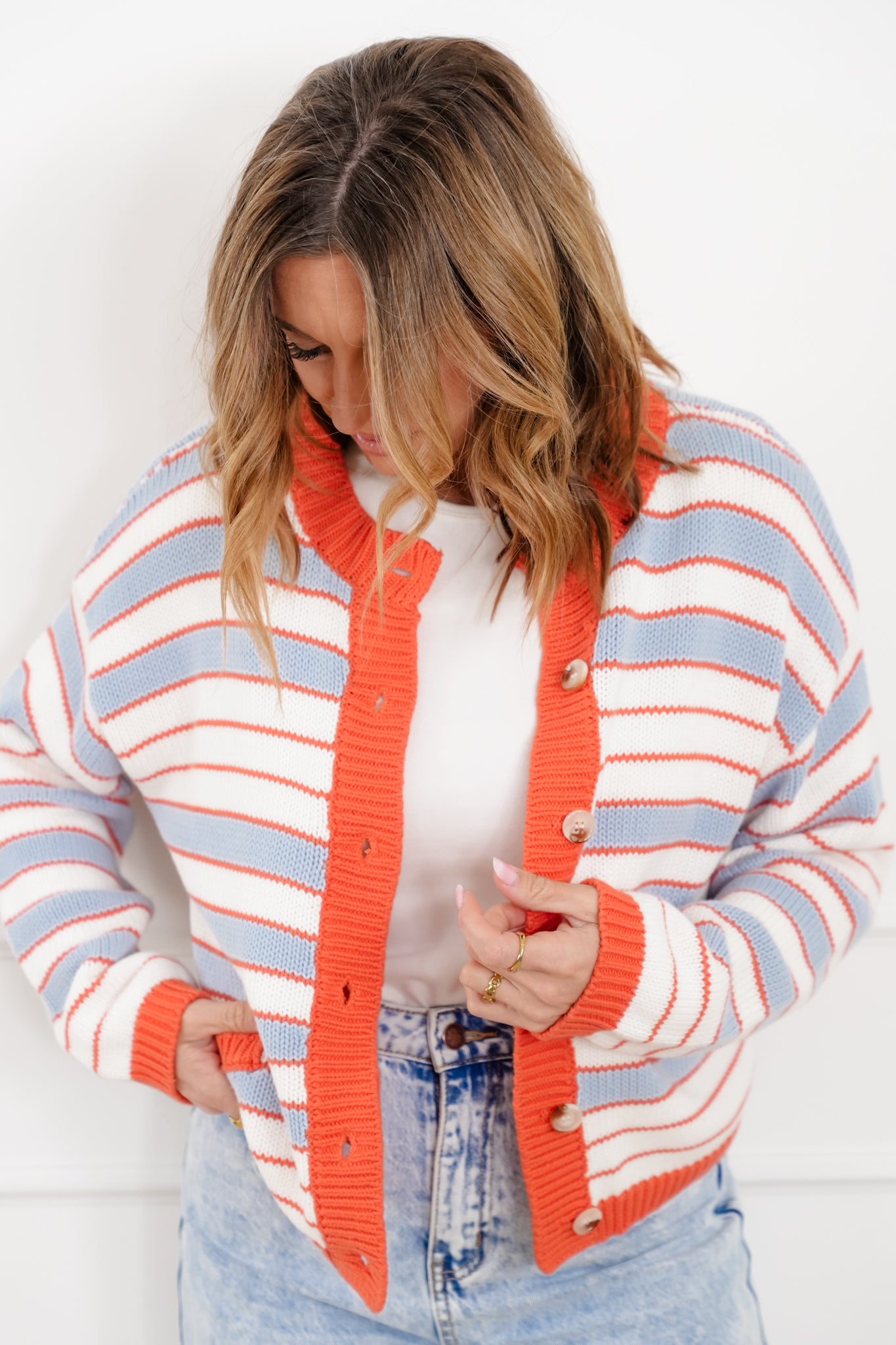 Striped Long Sleeve Button Up Cardigan Sweater