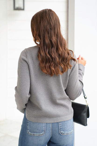 Charcoal Long Sleeve Crew Neck Sweater with Side Button Detail