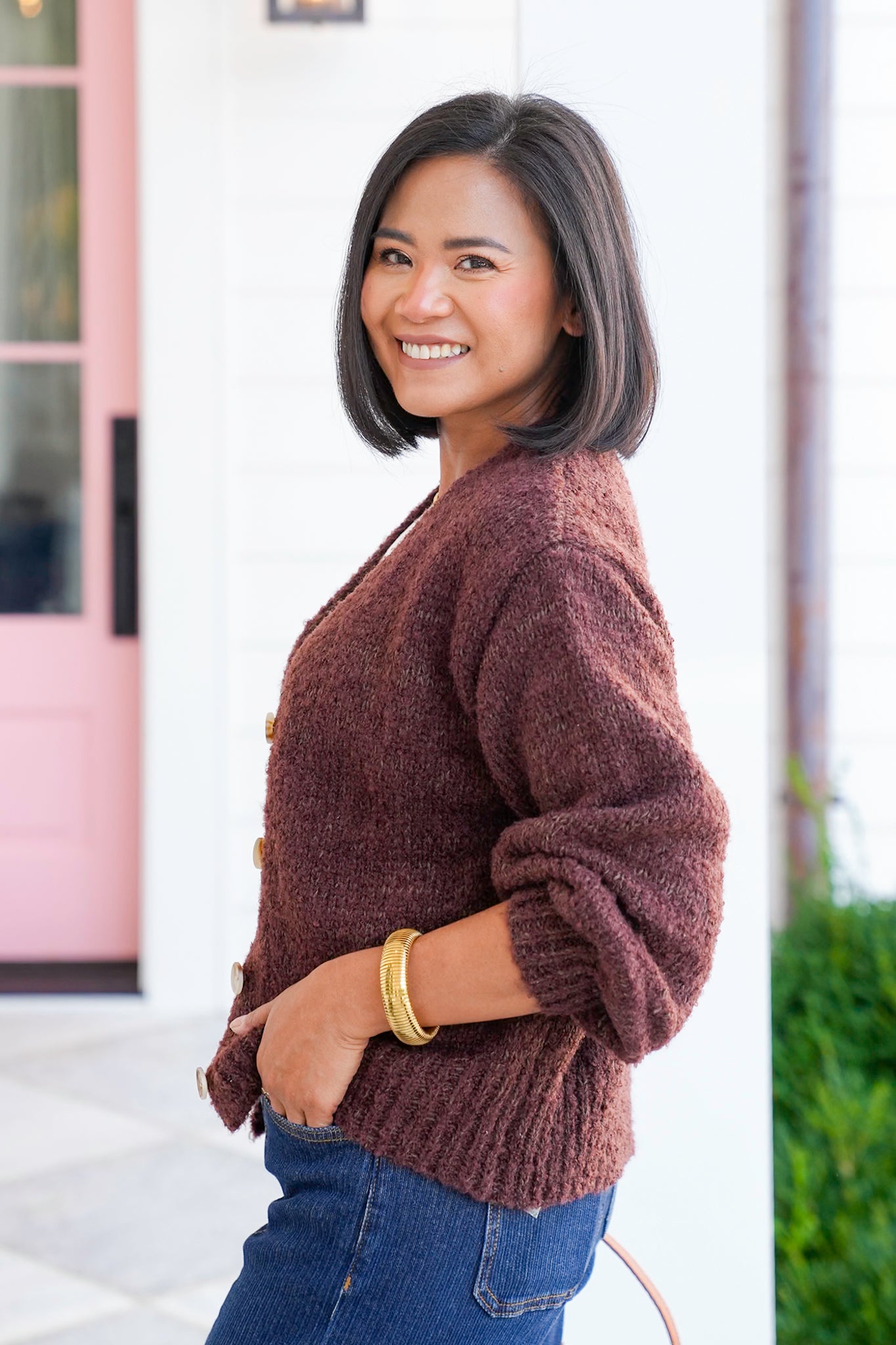 Long Sleeve V Neck Button Down Cardigan