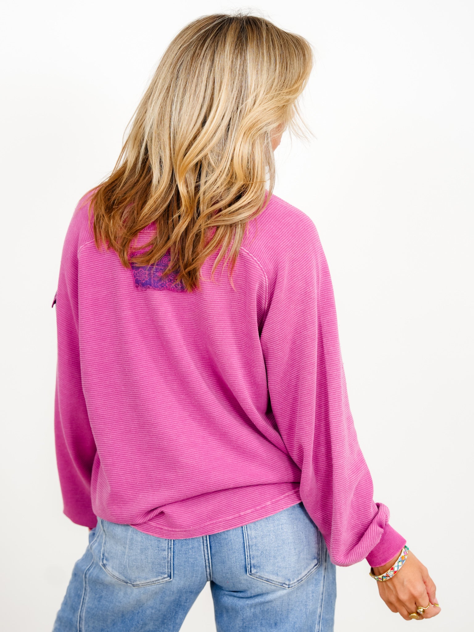 Restock! Mineral Washed Terry Pullover with Floral Contrast - Freckled Poppy