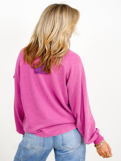 Restock! Mineral Washed Terry Pullover with Floral Contrast - Freckled Poppy