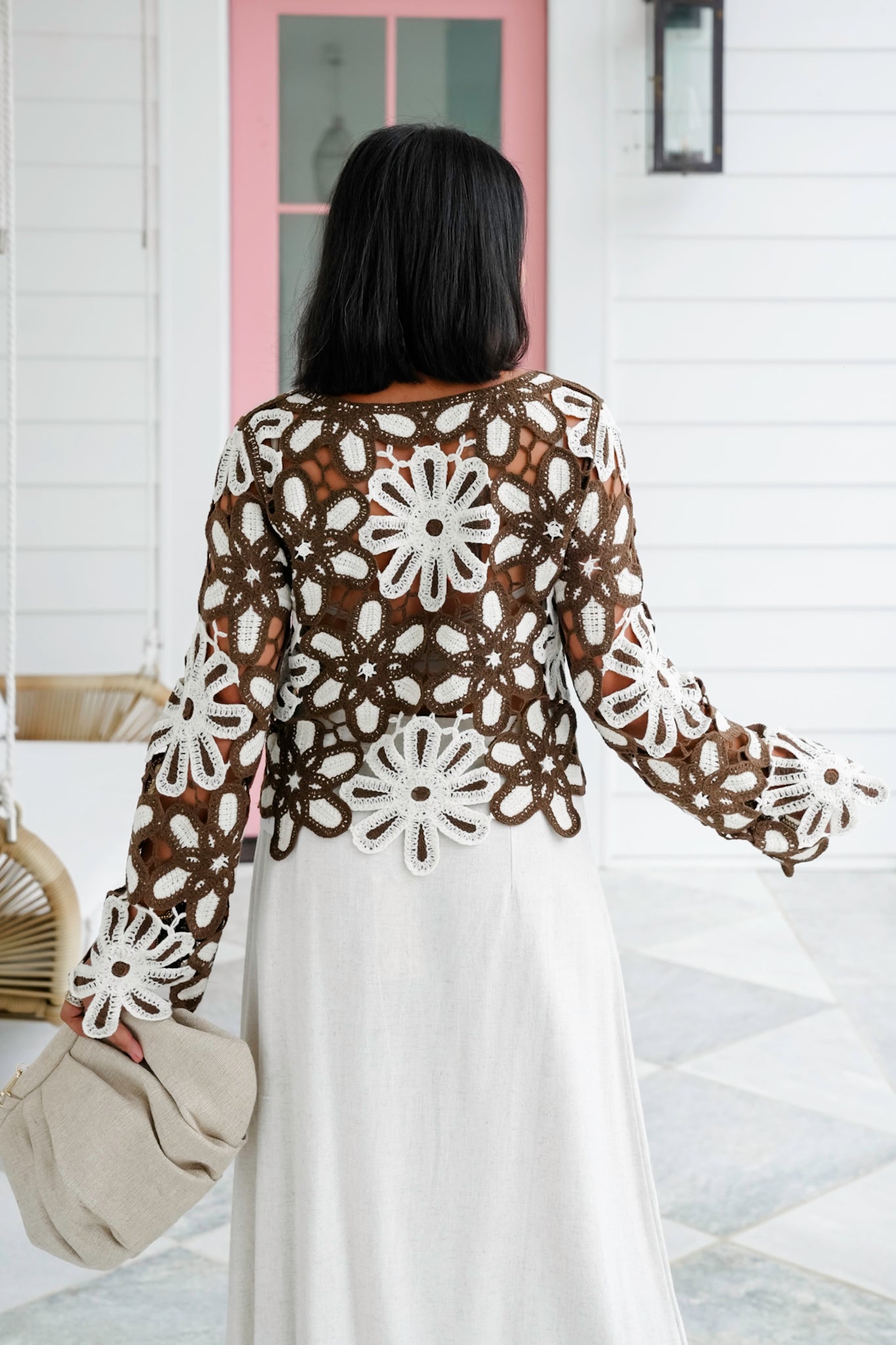 【CPGN STUDIO】Roseville Flower Long Sleeve POL Floral Crochet Long Sleeve Top – Freckled Poppy