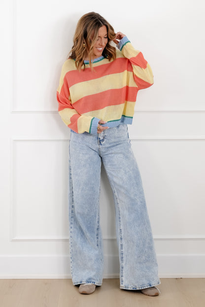 Striped Long Sleeve Round Neck Sweater Top