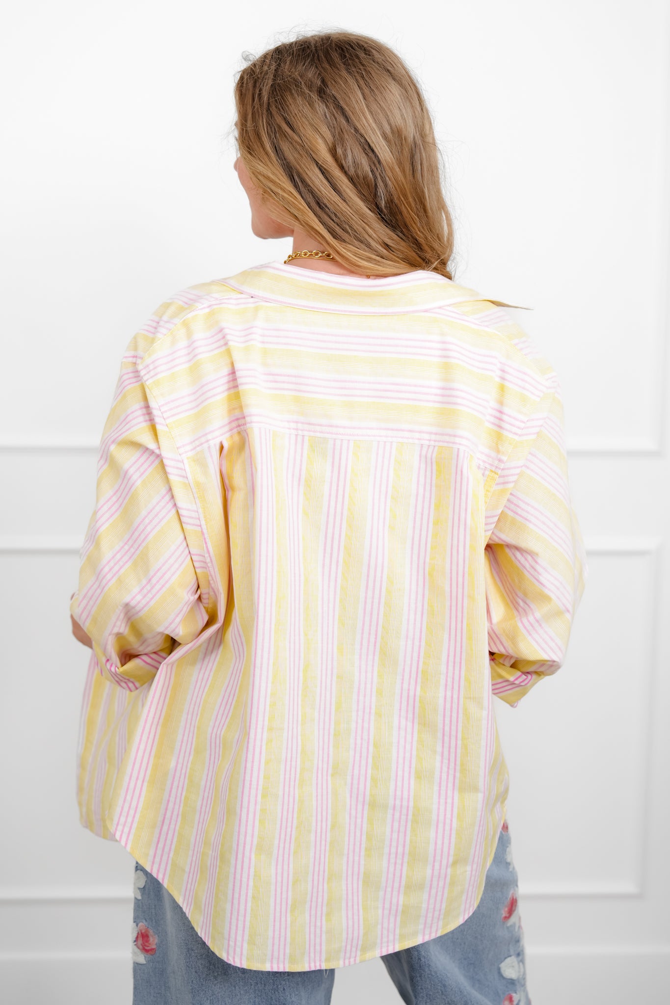 Stripe Long Sleeve Button Down Collared Top