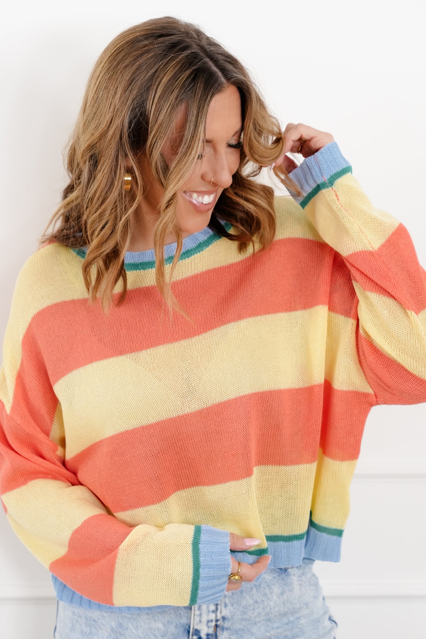 Striped Long Sleeve Round Neck Sweater Top
