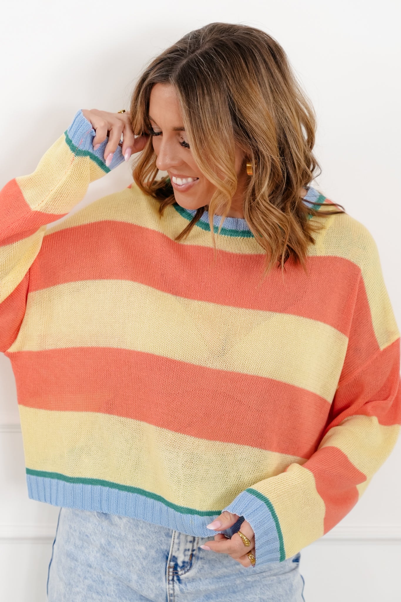 Striped Long Sleeve Round Neck Sweater Top