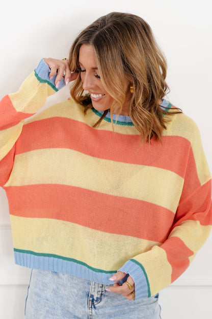 Striped Long Sleeve Round Neck Sweater Top