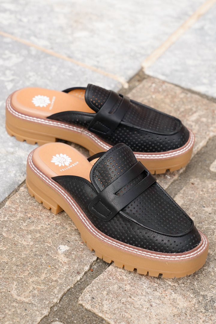 Yellow Box Vegan Leather Perforated Loafer Mules