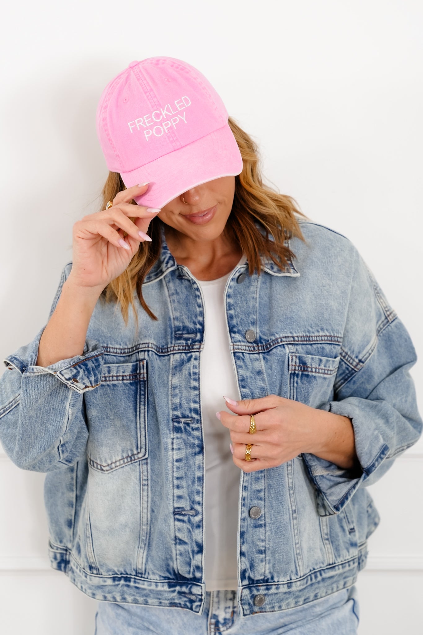 Freckled Poppy Light Pink Embroidered Baseball Cap