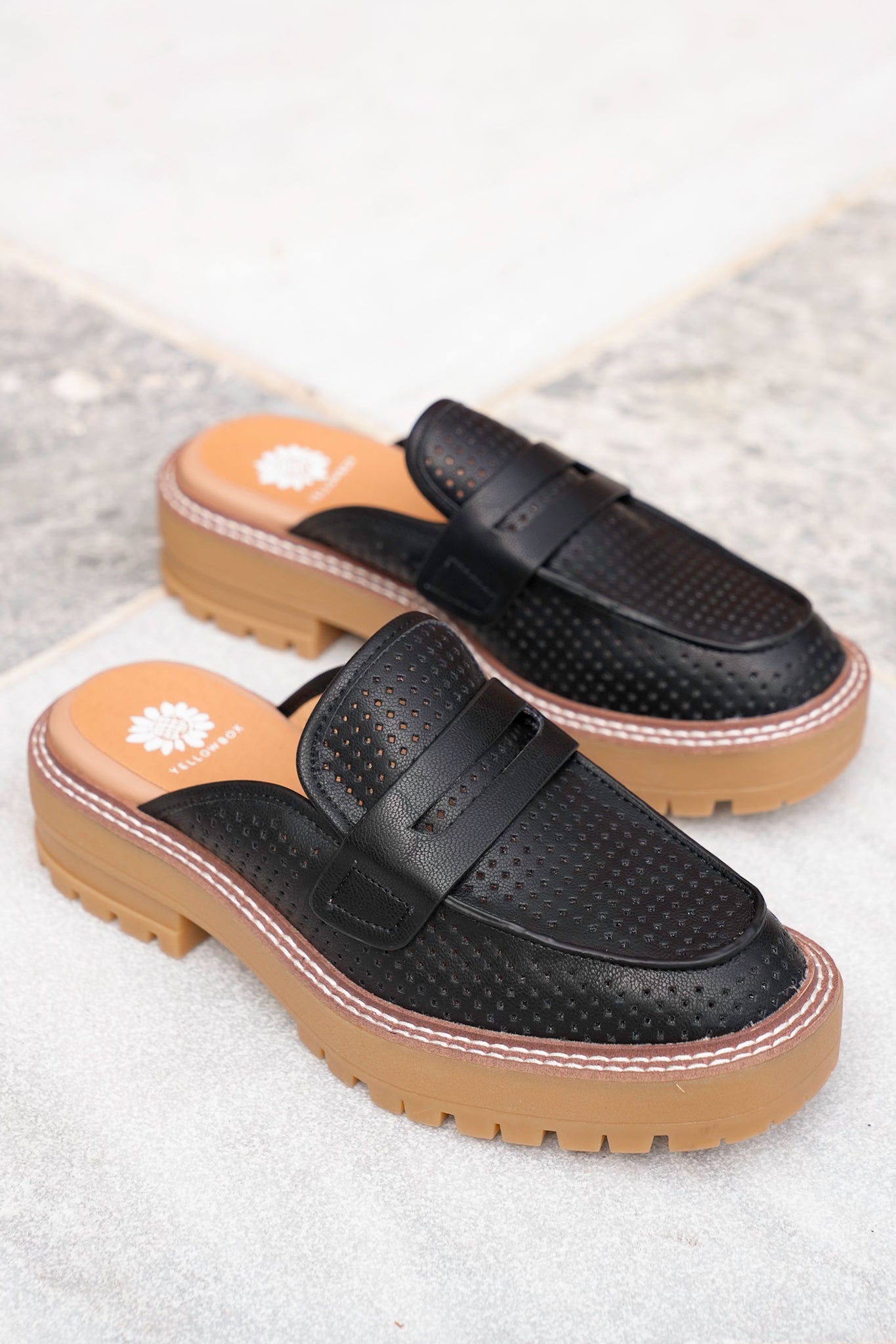 Yellow Box Vegan Leather Perforated Loafer Mules