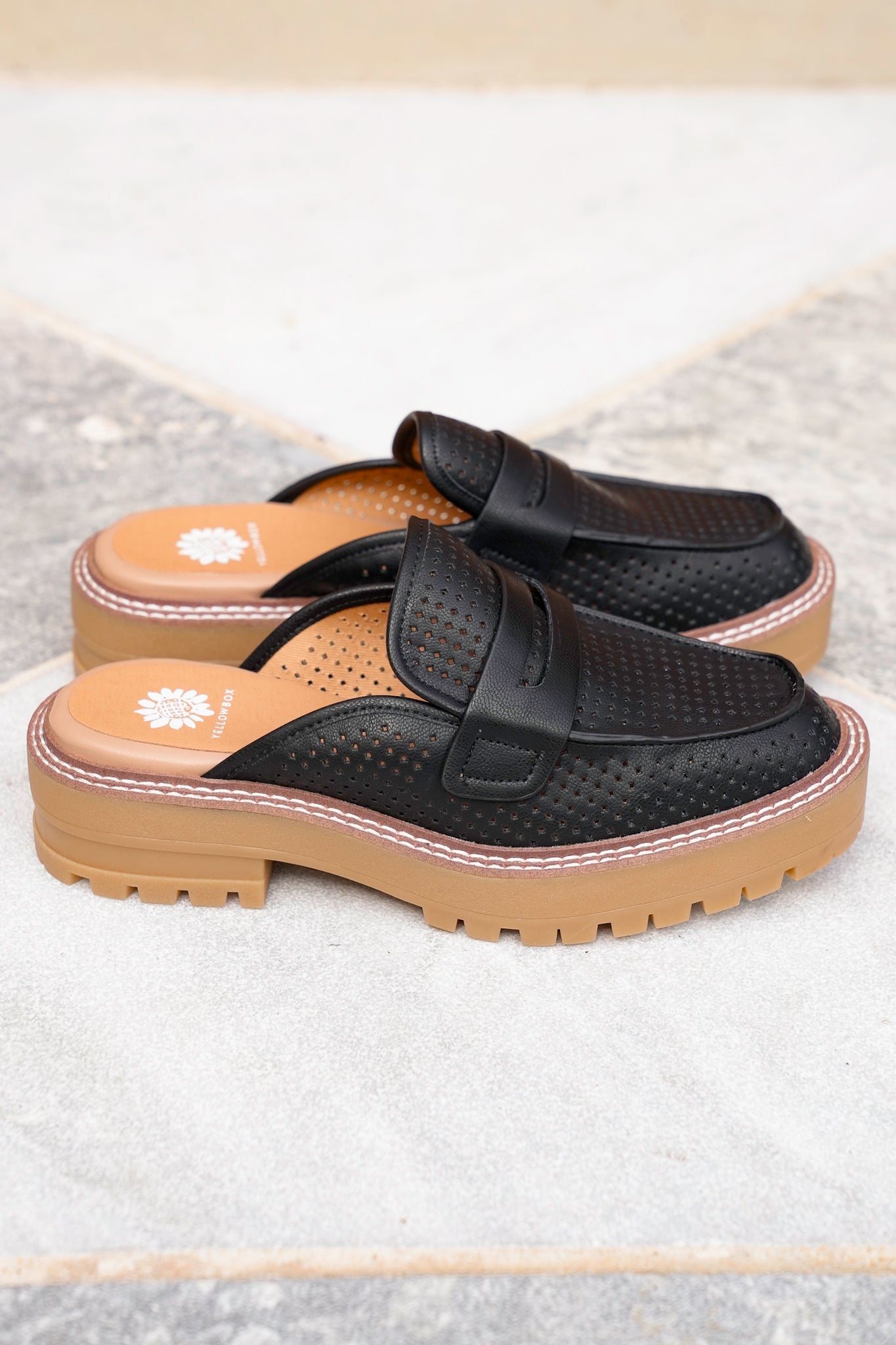 Yellow Box Vegan Leather Perforated Loafer Mules