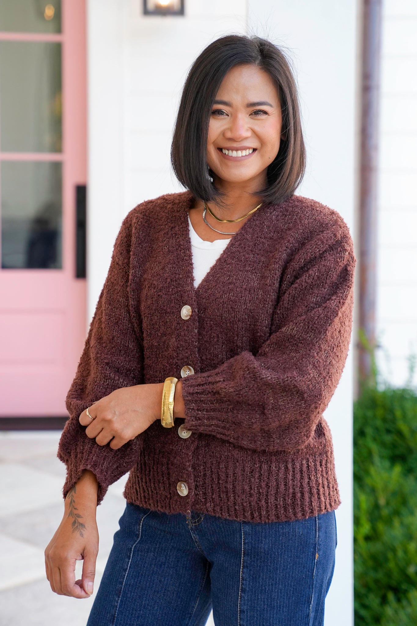 Long Sleeve V Neck Button Down Cardigan
