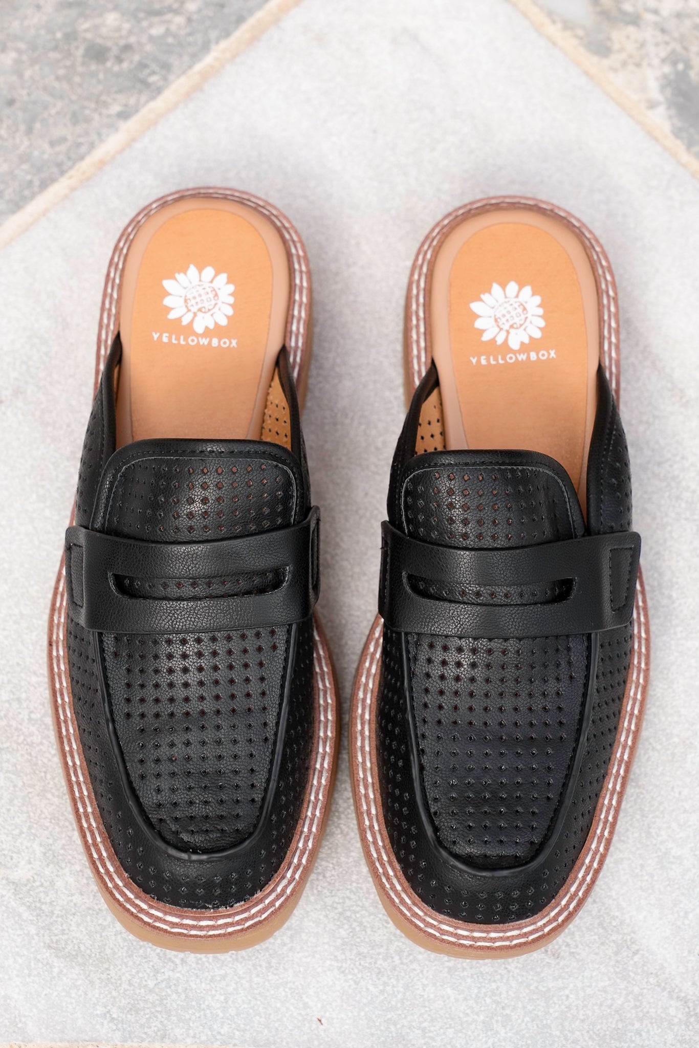 Yellow Box Vegan Leather Perforated Loafer Mules
