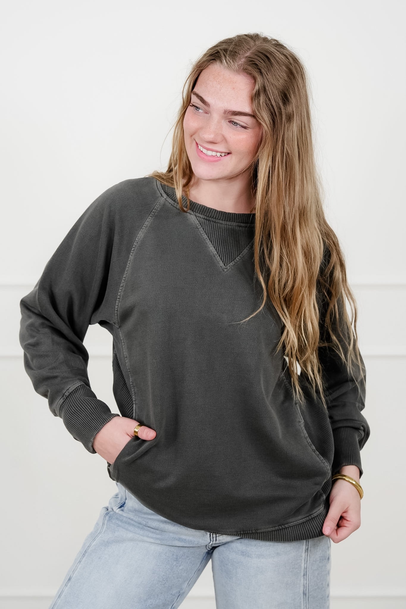Door Buster! Zenana Pigment Dyed French Terry Pullover with Pockets