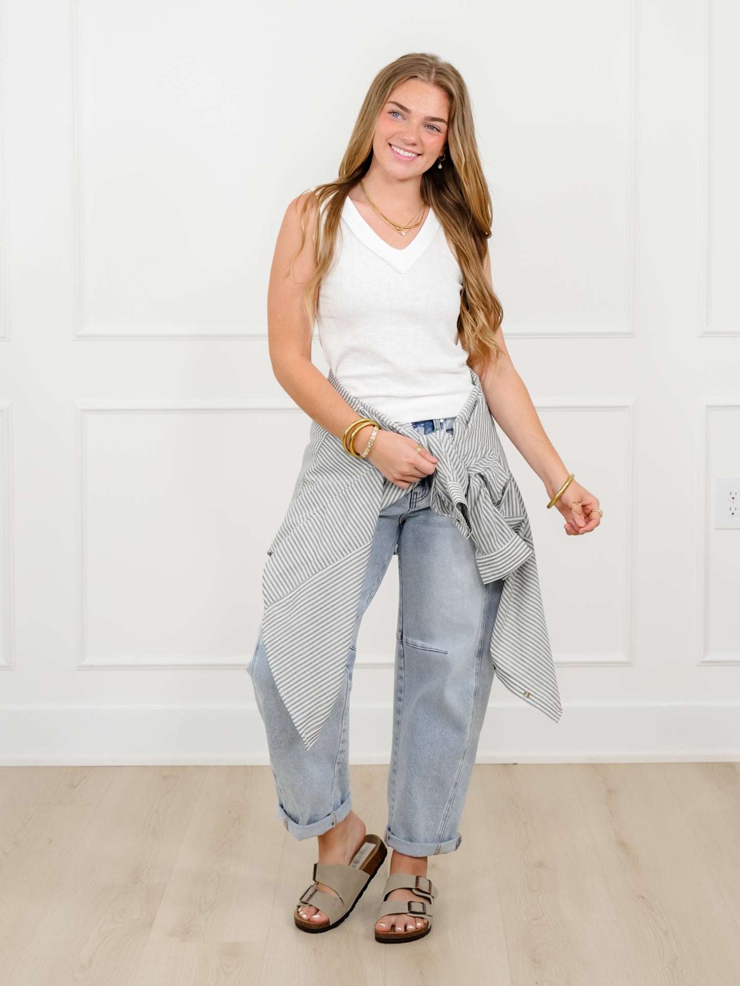 POL Ribbed Knit V Neck Tank Top with Lace Trim