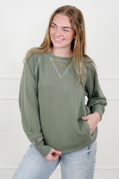 Door Buster! Zenana Pigment Dyed French Terry Pullover with Pockets