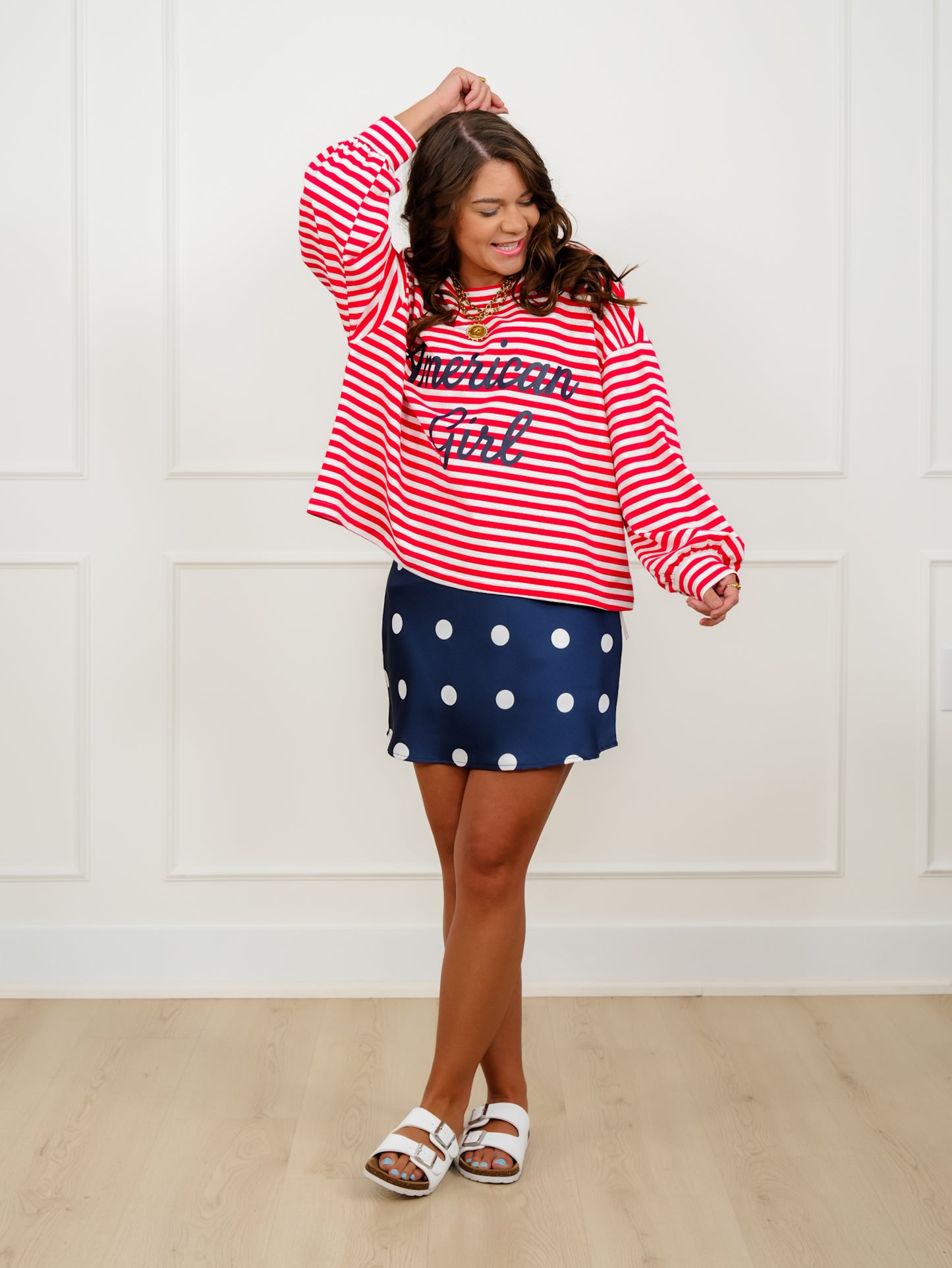 Stripe Long Sleeve "American Girl" Top