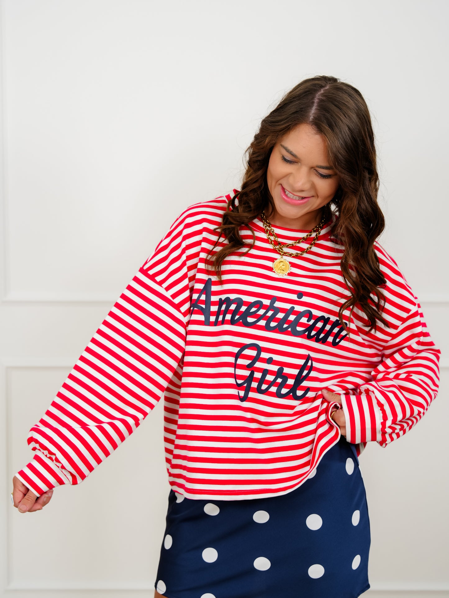 Stripe Long Sleeve "American Girl" Top