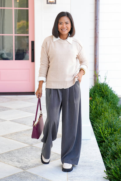 Long Sleeve Pullover Sweater with Reverse Seams